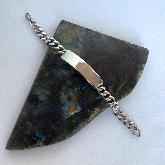 VTG Elco Solid Sterling Silver 925 Chunky Unisex ID Curb Chain Bracelet 7.75" - Picture 3 of 16